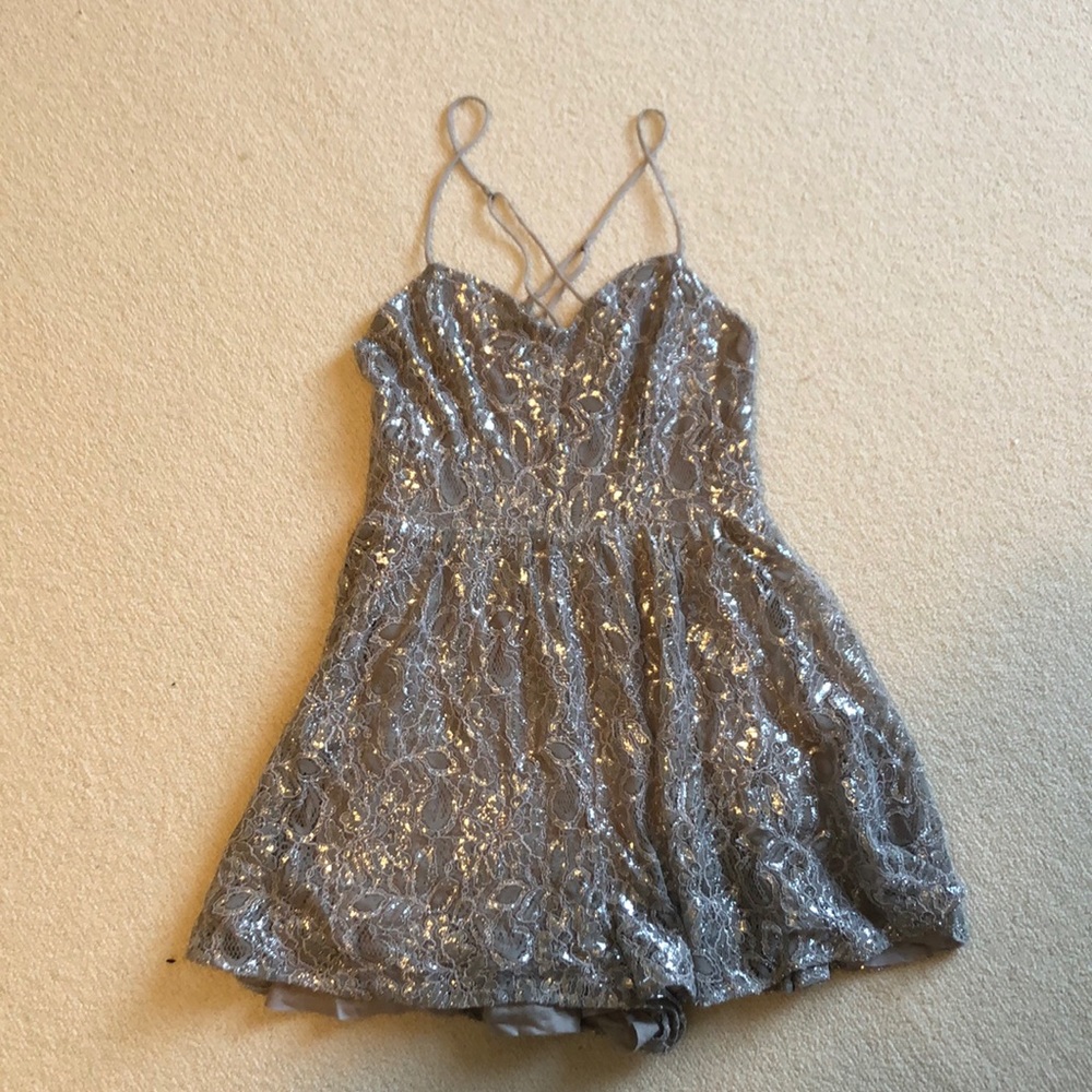 Silver lace romper
